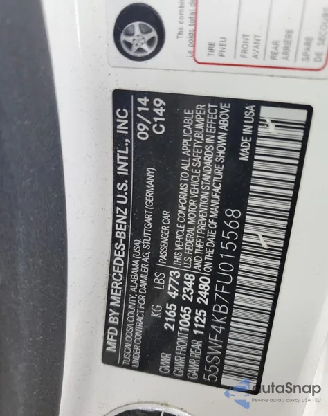 2015 Mercedes-Benz C 300 4Matic from USA, damaged, VIN 55SWF4KB7FU015568